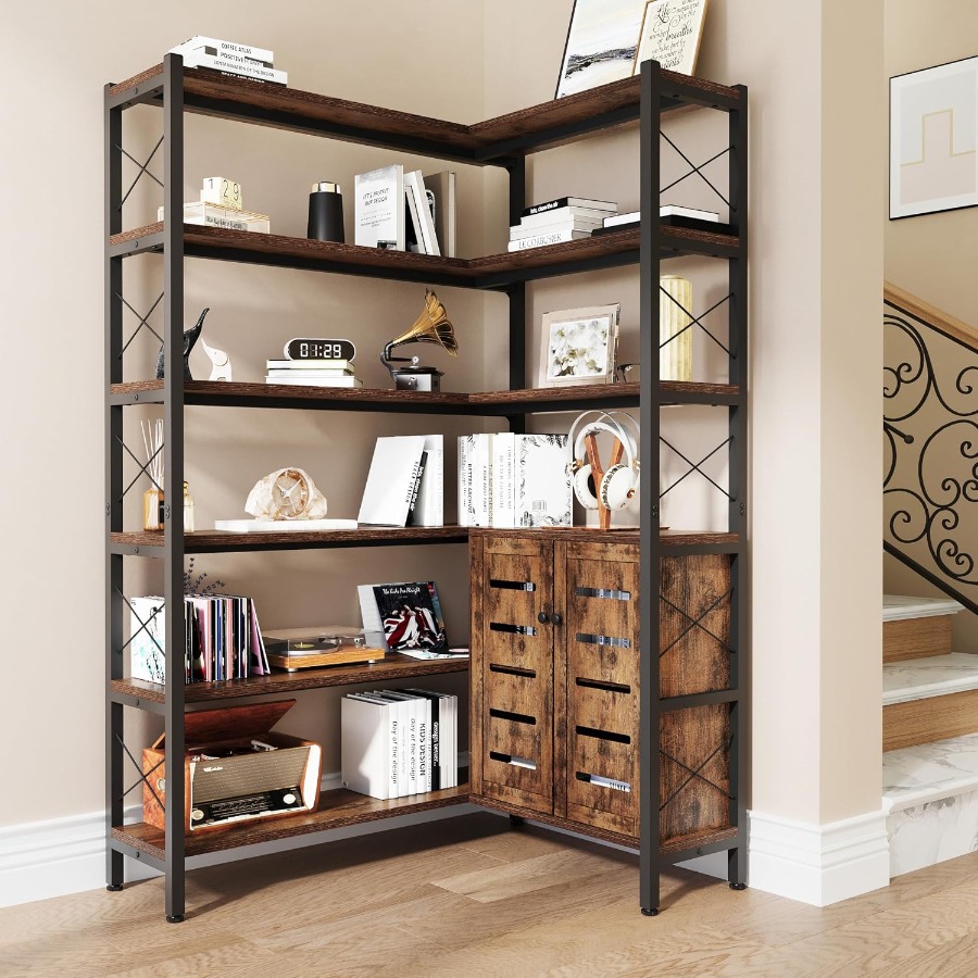 6-Shelf Corner Bookshelf for L - đánh giá và giá Bookshelf