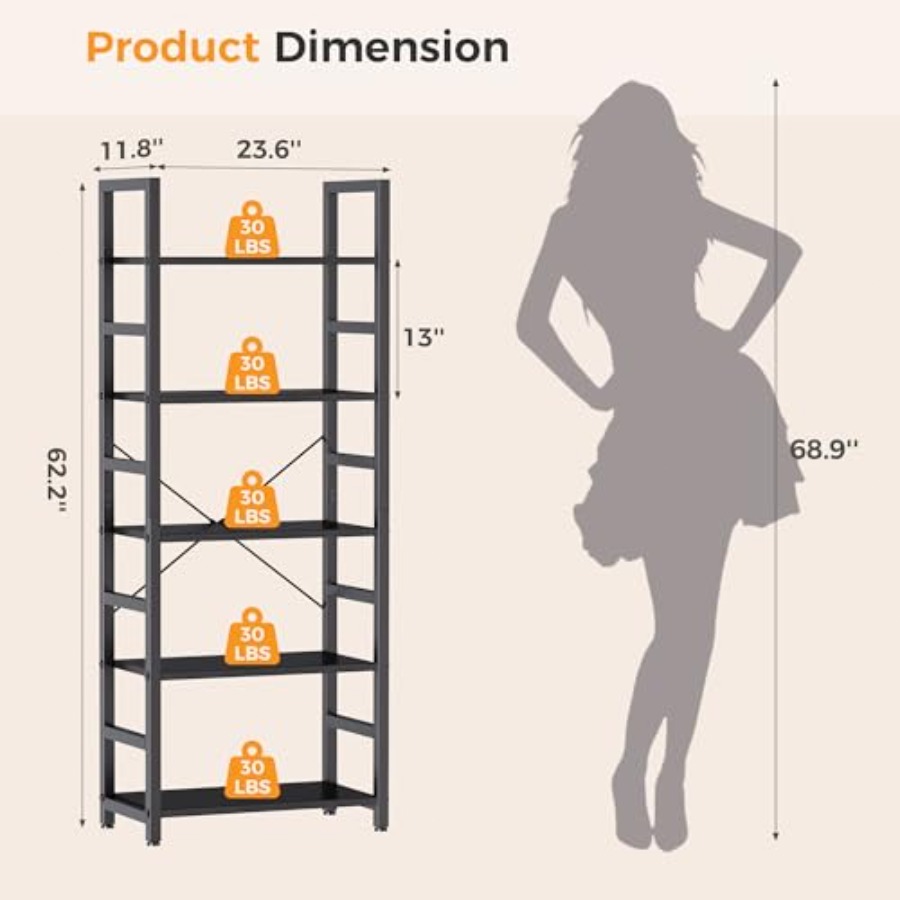 5-Tier Bookshelf, Modern Tall  - đánh giá và giá Bookshelf