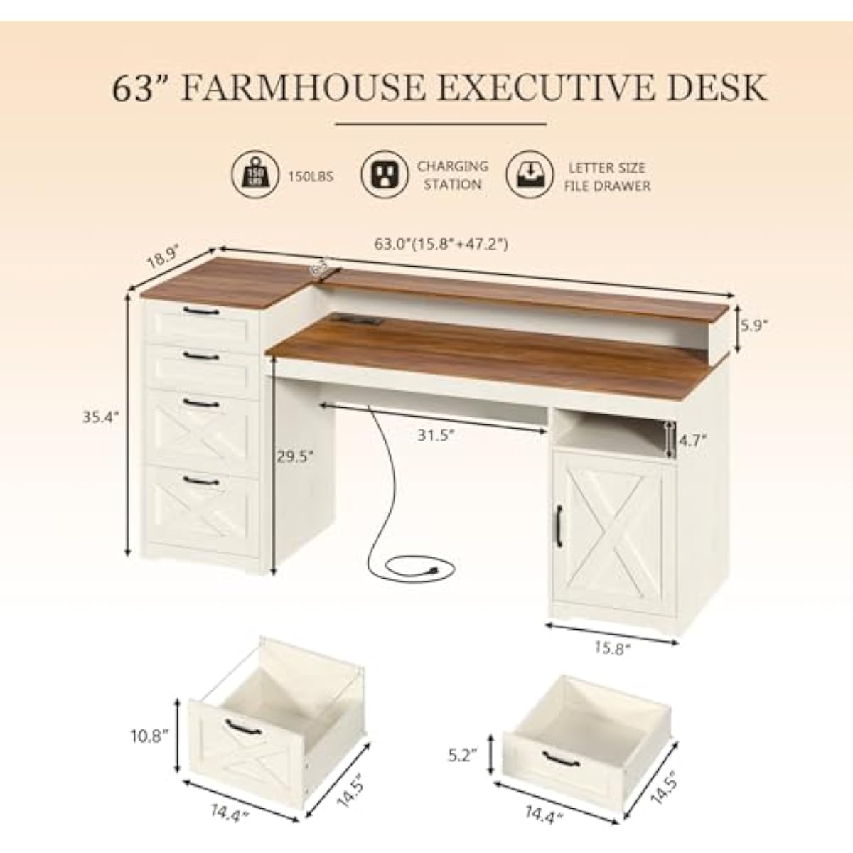 63 inch rustic white engineere - đánh giá và giá Printer Stand